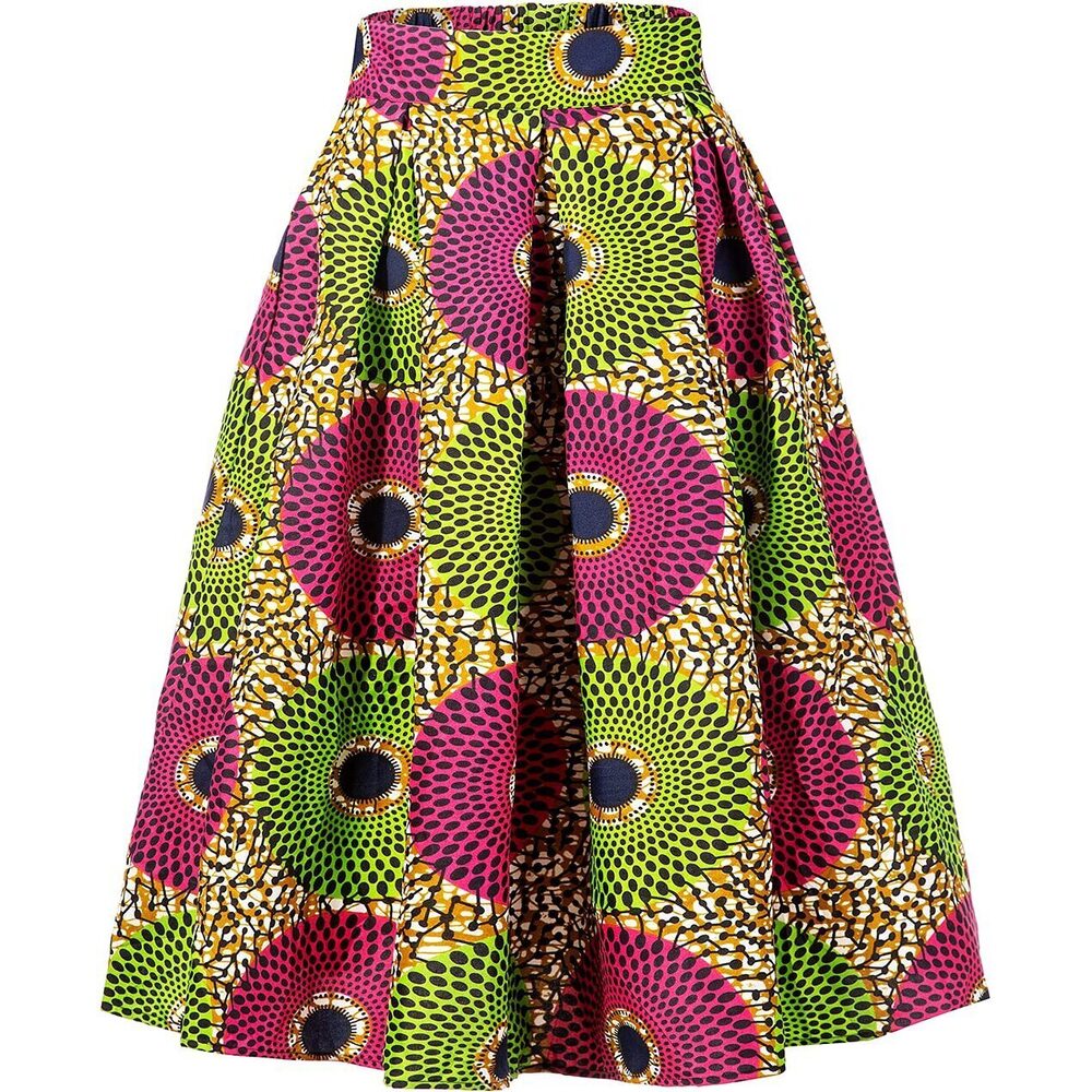 3336 Afriacn High Waist Vintage Skirt Ankara Pleated Midi Skirt